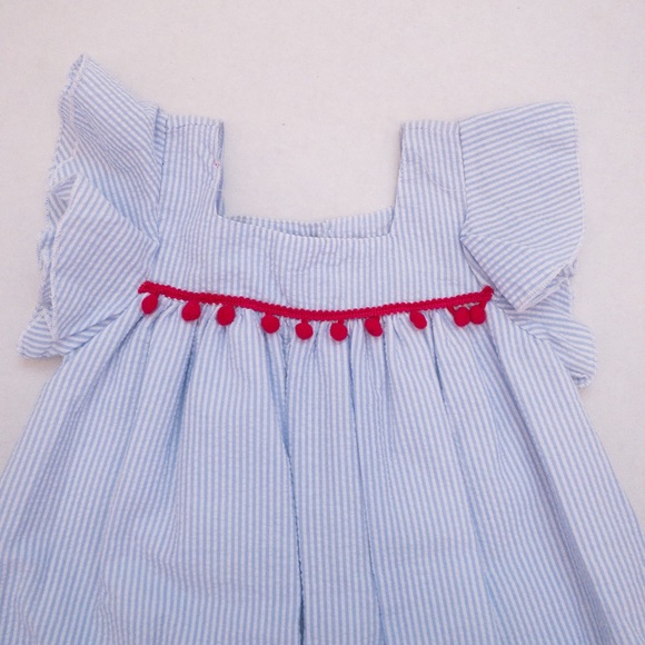 Seersucker & bright pink pom-pom trim dress (3T) - Picture 15 of 16